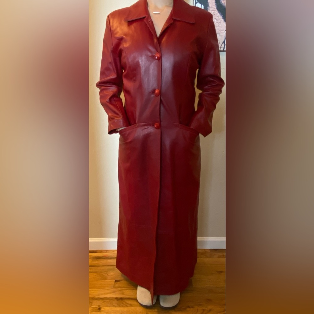 West Coast Red Leather Trench Coat